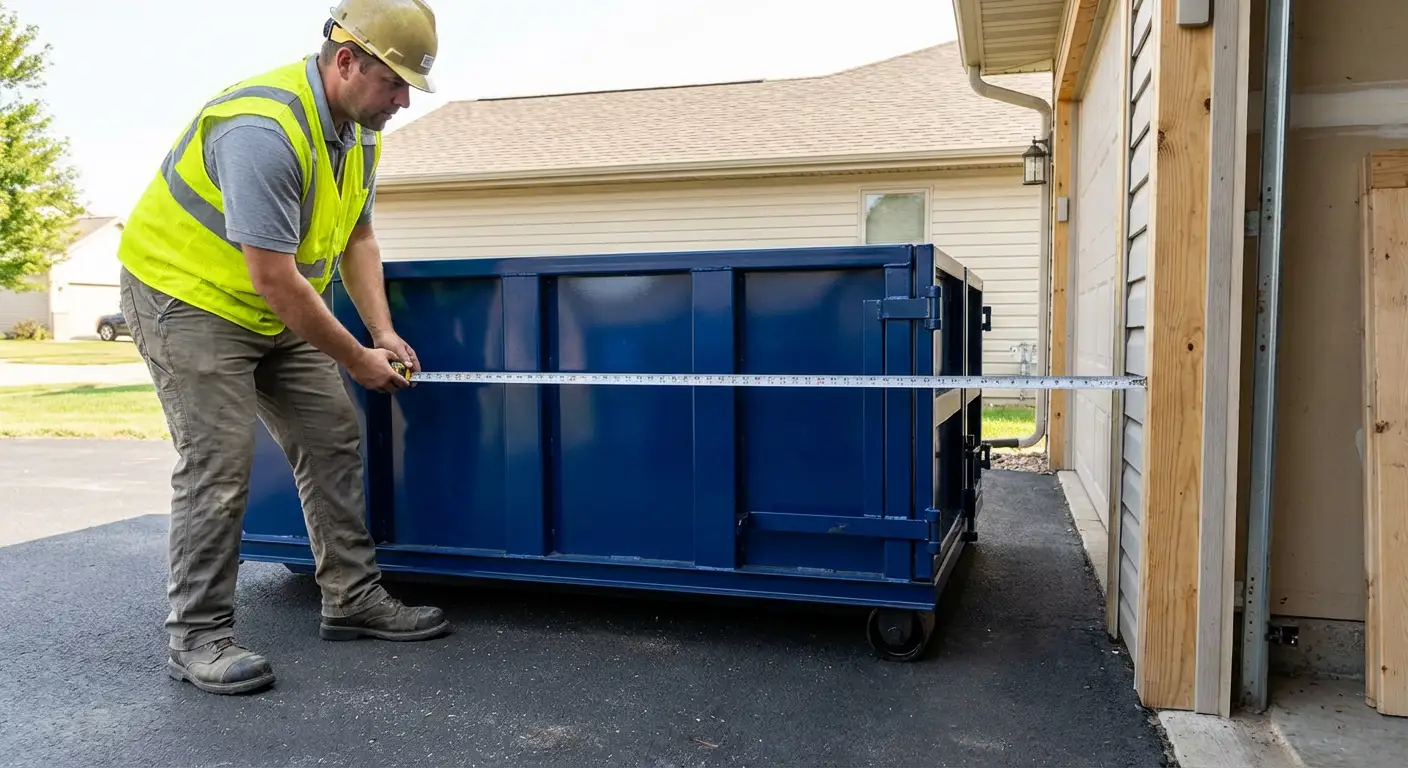 Site assessment for dumpster placement showing clearance requirements in Niceville, FL