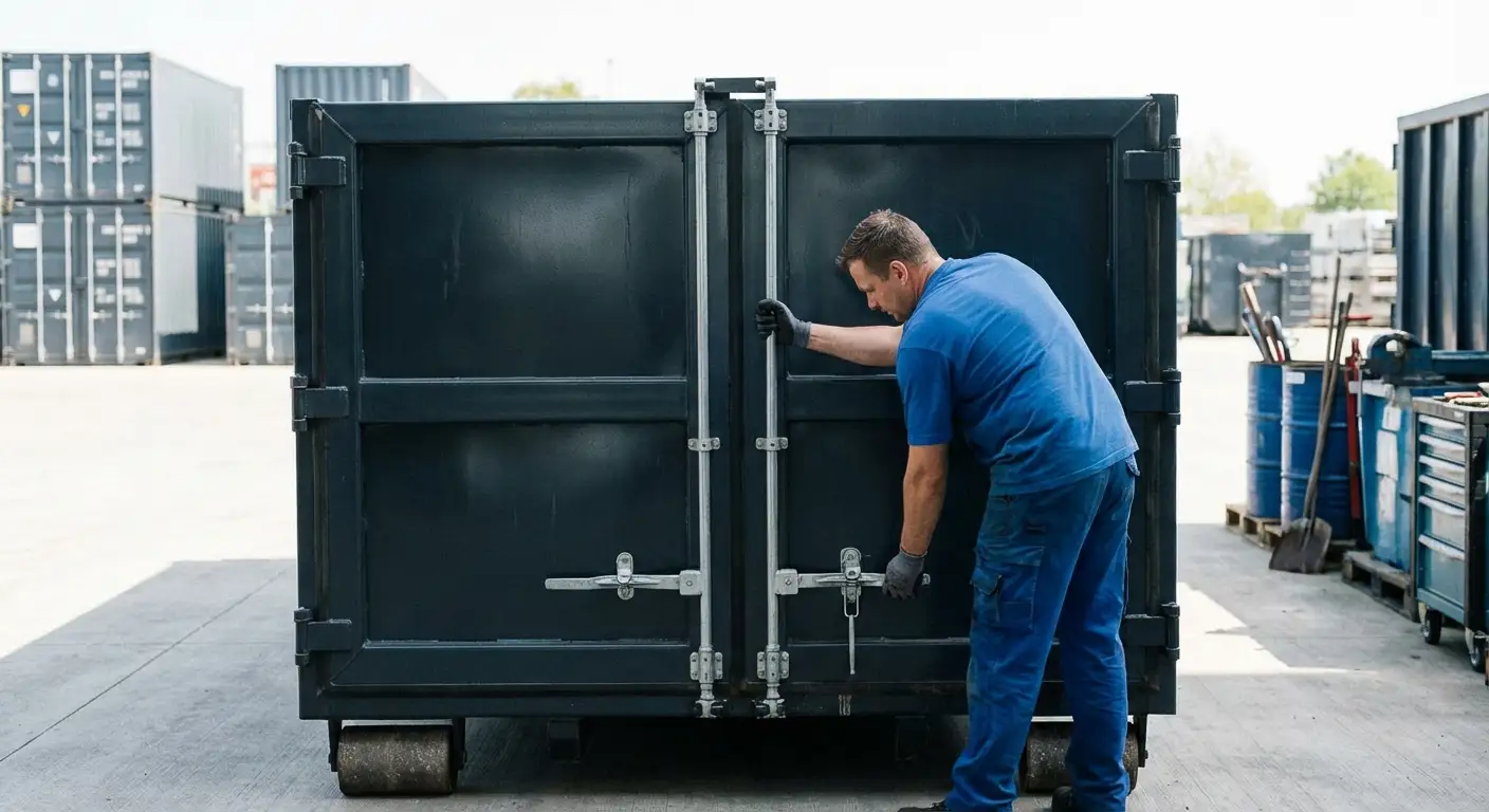 Dumpster walk-in loading door open showing easy access in Niceville, FL