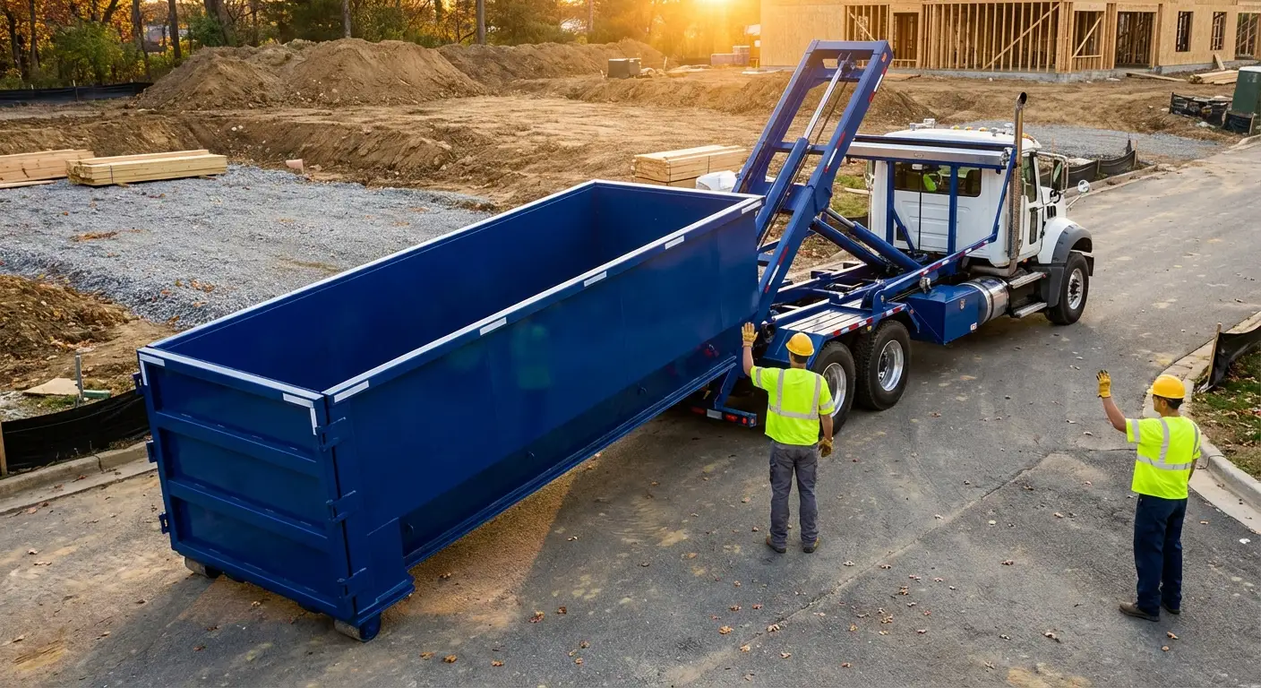 Construction dumpster delivery truck in Niceville, FL